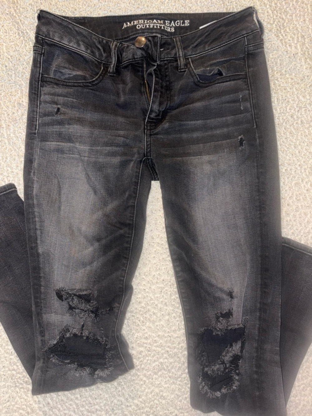American Eagle Outfitters Black Washed Distressed Skinny Jeans - Women's